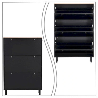 Minimalist Shoe Storage Cabinet with Wood Grain Finished Top Panel