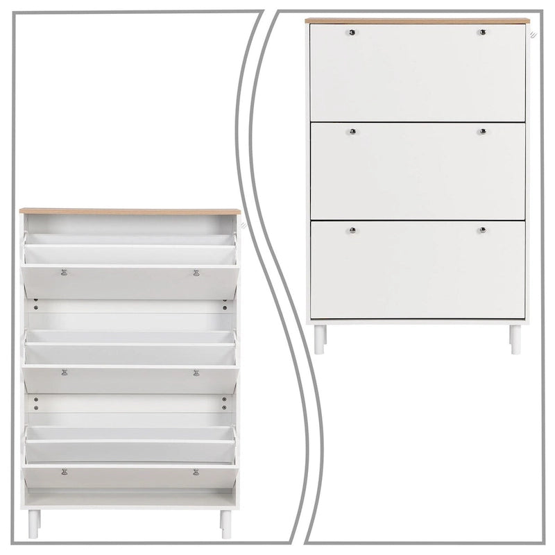 Minimalist Shoe Storage Cabinet with Wood Grain Finished Top Panel