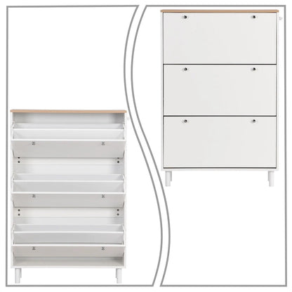 Minimalist Shoe Storage Cabinet with Wood Grain Finished Top Panel