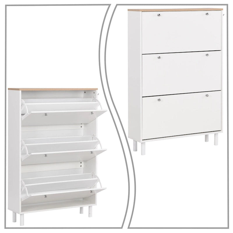 Minimalist Shoe Storage Cabinet with Wood Grain Finished Top Panel