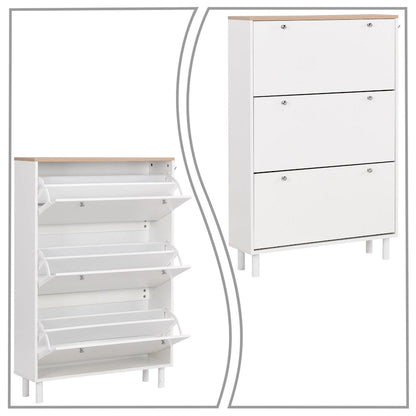 Minimalist Shoe Storage Cabinet with Wood Grain Finished Top Panel