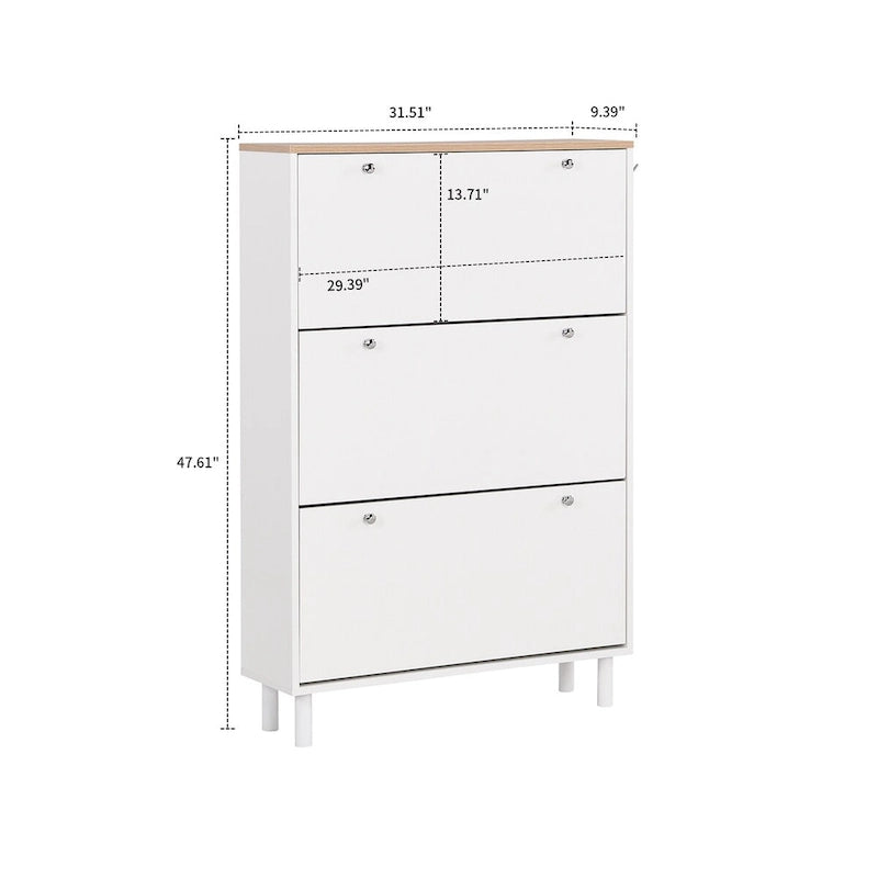 Minimalist Shoe Storage Cabinet with Wood Grain Finished Top Panel