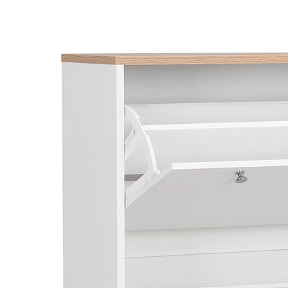 Minimalist Shoe Storage Cabinet with Wood Grain Finished Top Panel