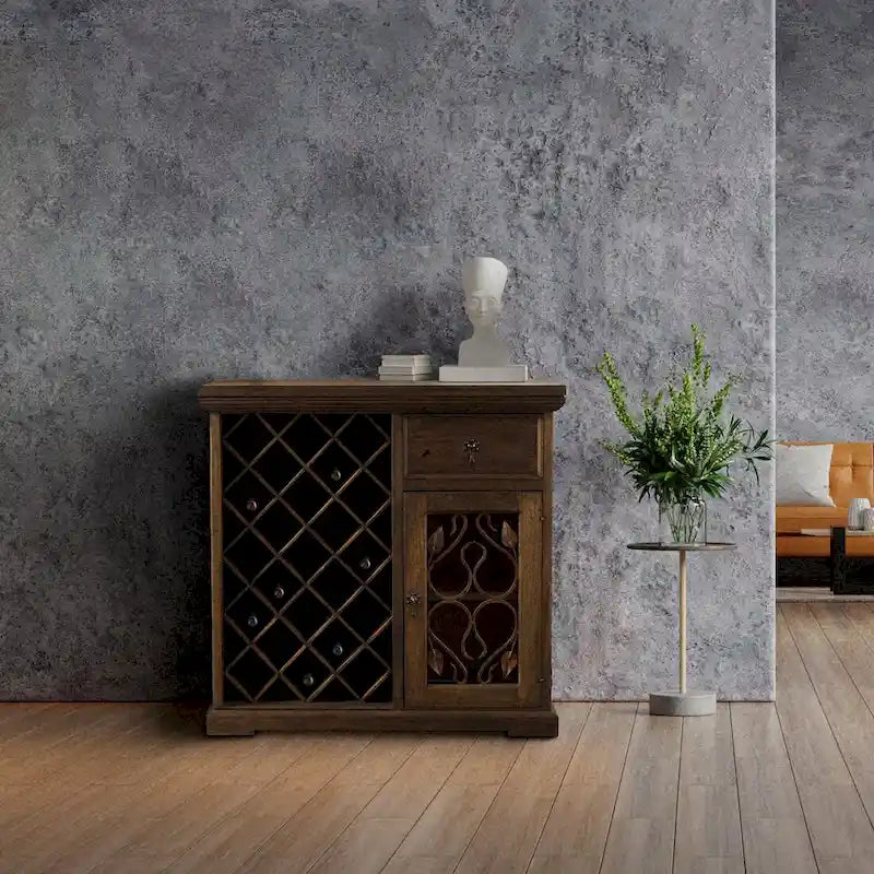 Handmade Solid Reclaimed Barn Wood & Forged Iron Hardware Wine Floor Cabinet for Indoor 40 Height - N/A