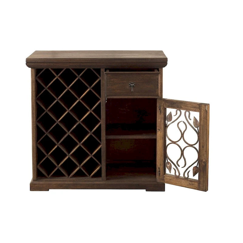 Handmade Solid Reclaimed Barn Wood & Forged Iron Hardware Wine Floor Cabinet for Indoor 40 Height - N/A