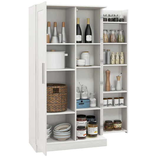 Kitchen Pantry Storage Cabinet, 14-Tier Freestanding Kitchen Cupboard with 2 Doors, Adjustable Shelves for Living Room