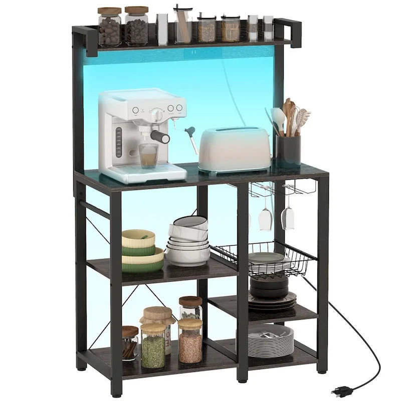 Industrial Baker's Rack with Power Outlet and LED Lights, Storage