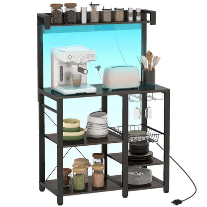 Industrial Baker's Rack with Power Outlet and LED Lights, Storage