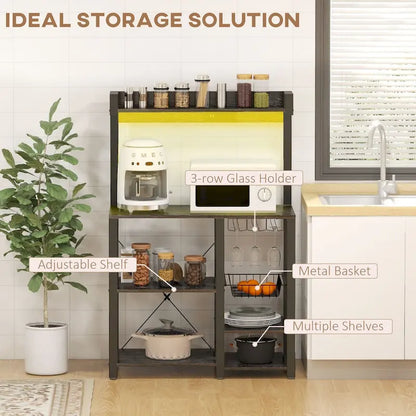 Industrial Baker's Rack with Power Outlet and LED Lights, Storage