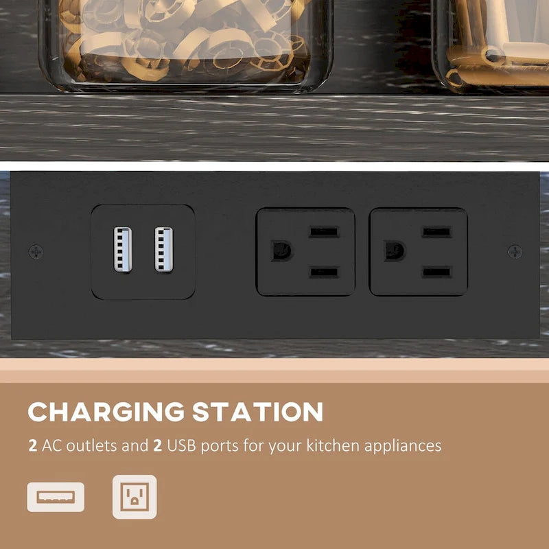 Industrial Baker's Rack with Power Outlet and LED Lights, Storage