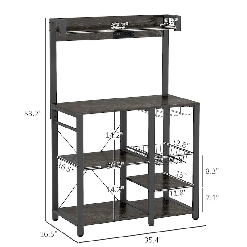 Industrial Baker's Rack with Power Outlet and LED Lights, Storage
