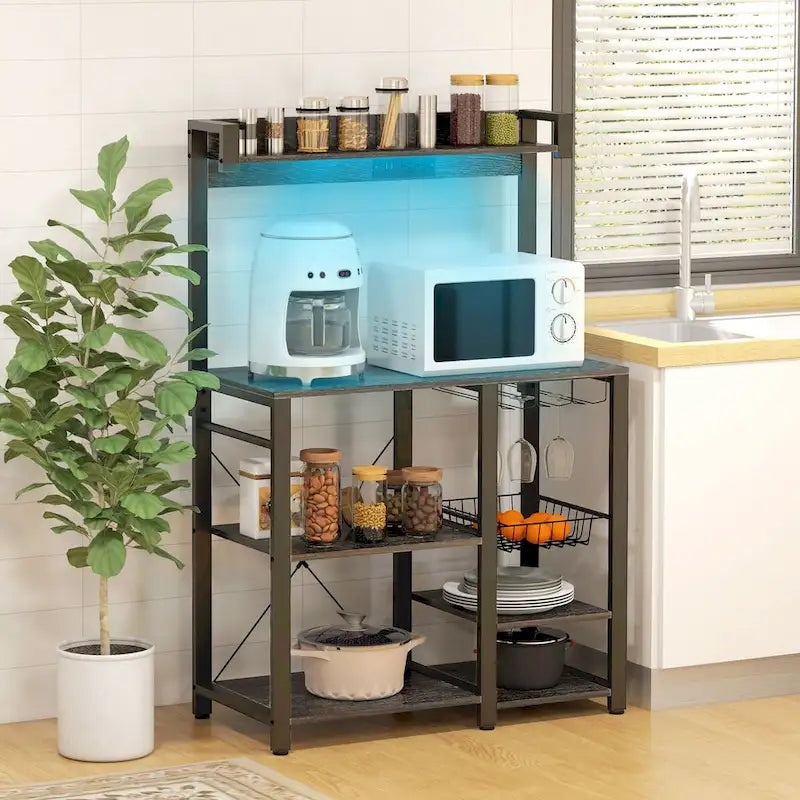 Industrial Baker's Rack with Power Outlet and LED Lights, Storage