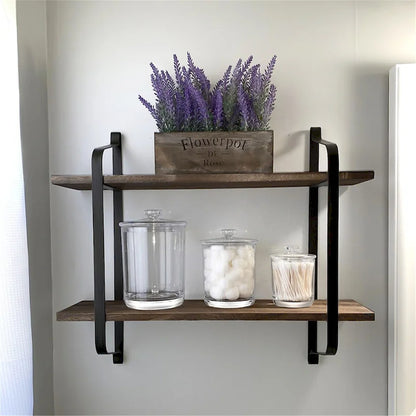 Dual Layers Rustic Wall Mounted Floating Storage Shelf Display Rack