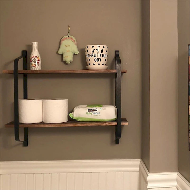Dual Layers Rustic Wall Mounted Floating Storage Shelf Display Rack