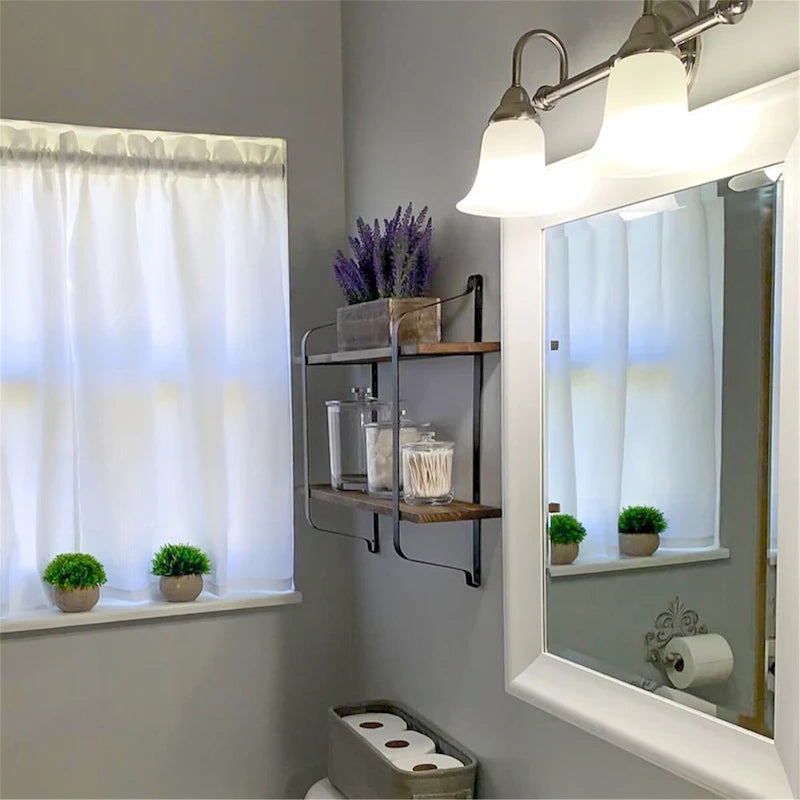 Dual Layers Rustic Wall Mounted Floating Storage Shelf Display Rack