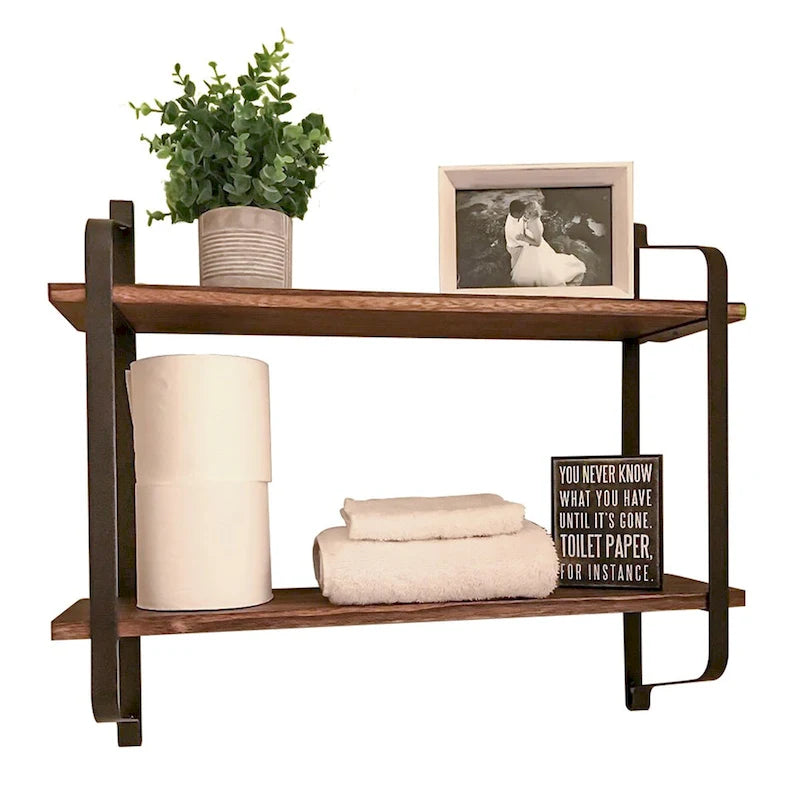 Dual Layers Rustic Wall Mounted Floating Storage Shelf Display Rack