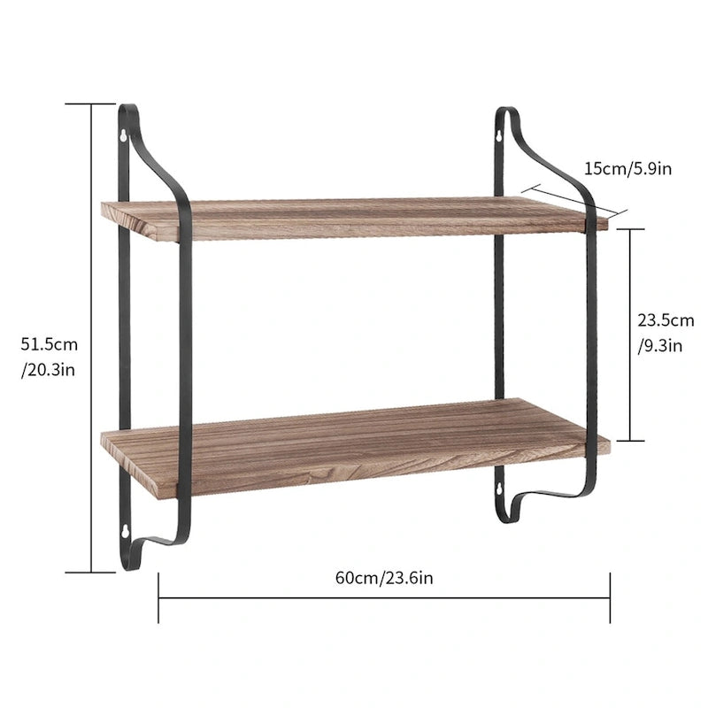 Dual Layers Rustic Wall Mounted Floating Storage Shelf Display Rack