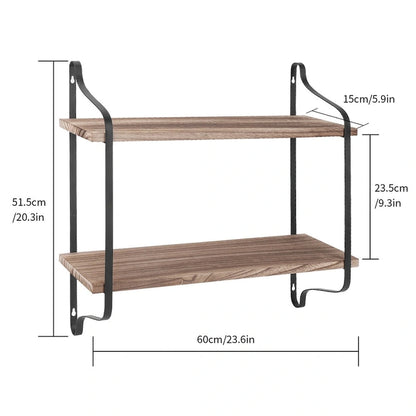 Dual Layers Rustic Wall Mounted Floating Storage Shelf Display Rack