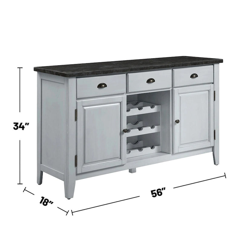 Rectangular Marble Top Server in Antique White