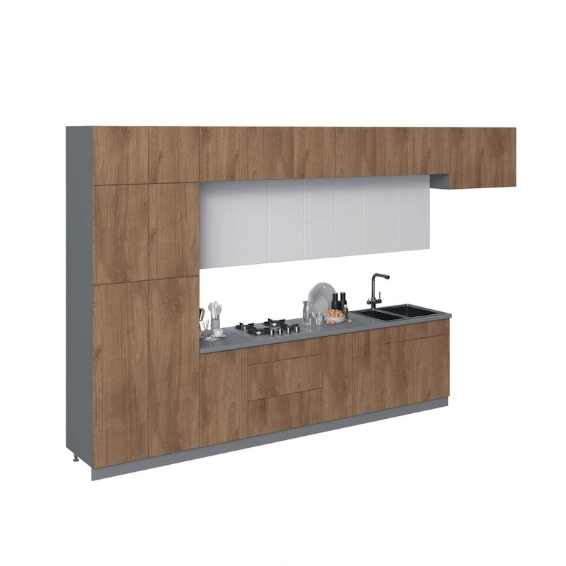 Engineered Wood Kitchen Serene Collection Natural Teak Color Base Size 15Ft Wide - 180x107 Cabinet