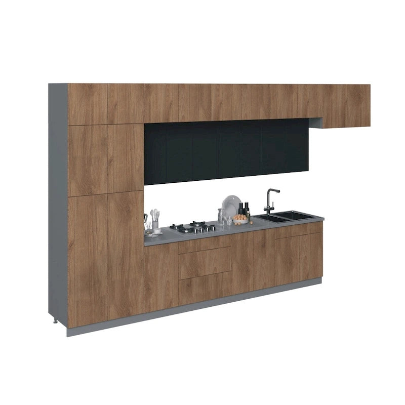 Engineered Wood Kitchen Serene Collection Natural Teak Color Base Size 15Ft Wide - 180x107 Cabinet