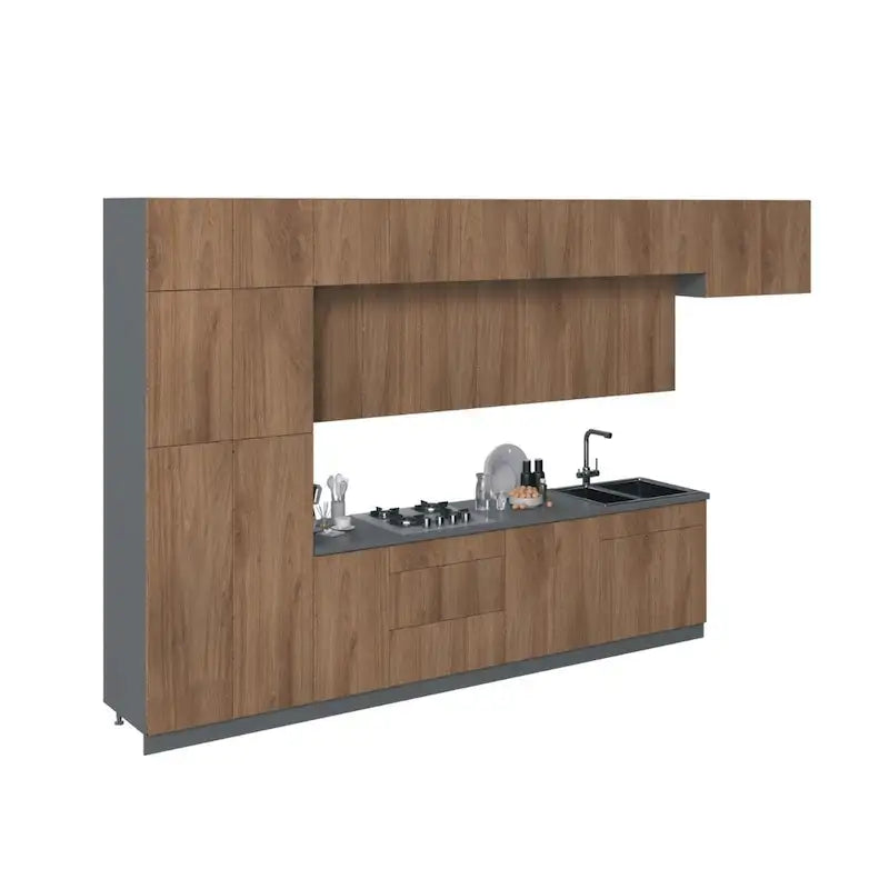 Engineered Wood Kitchen Serene Collection Natural Teak Color Base Size 15Ft Wide - 180x107 Cabinet - image 1