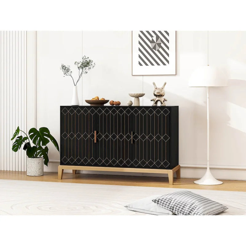 3 Door Storage Cabinet ,Sideboard Buffet Cabinet With Adjustable Shelf