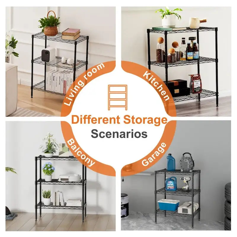 3-Tier Storage Shelving Unit, Adjustable Metal Wire Racks