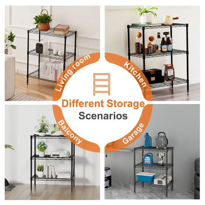 3-Tier Storage Shelving Unit, Adjustable Metal Wire Racks