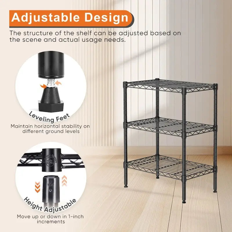 3-Tier Storage Shelving Unit, Adjustable Metal Wire Racks