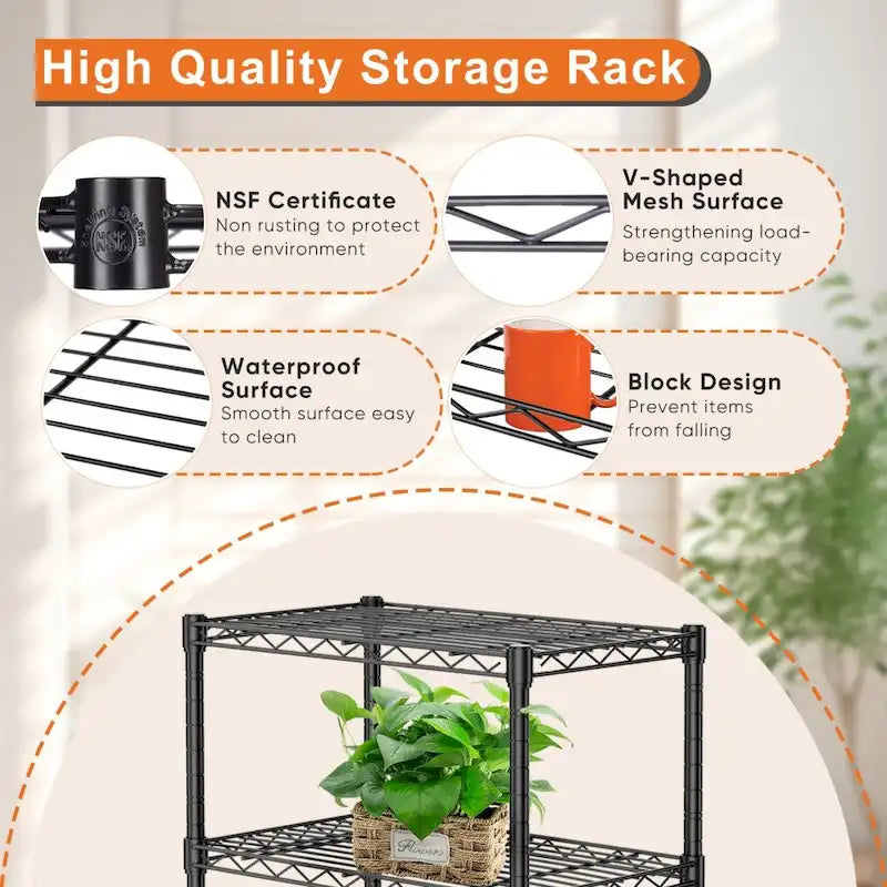 3-Tier Storage Shelving Unit, Adjustable Metal Wire Racks