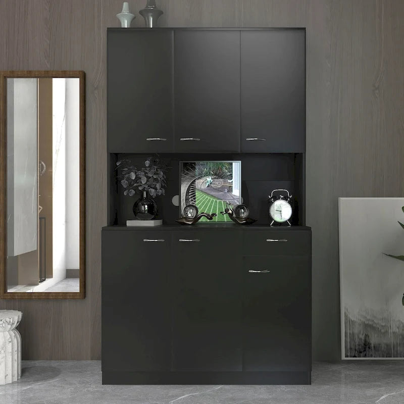 70.87 Tall Wardrobe& Kitchen Cabinet, with 6-Doors, 1-Open Shelves and 1-Drawer for bedroom