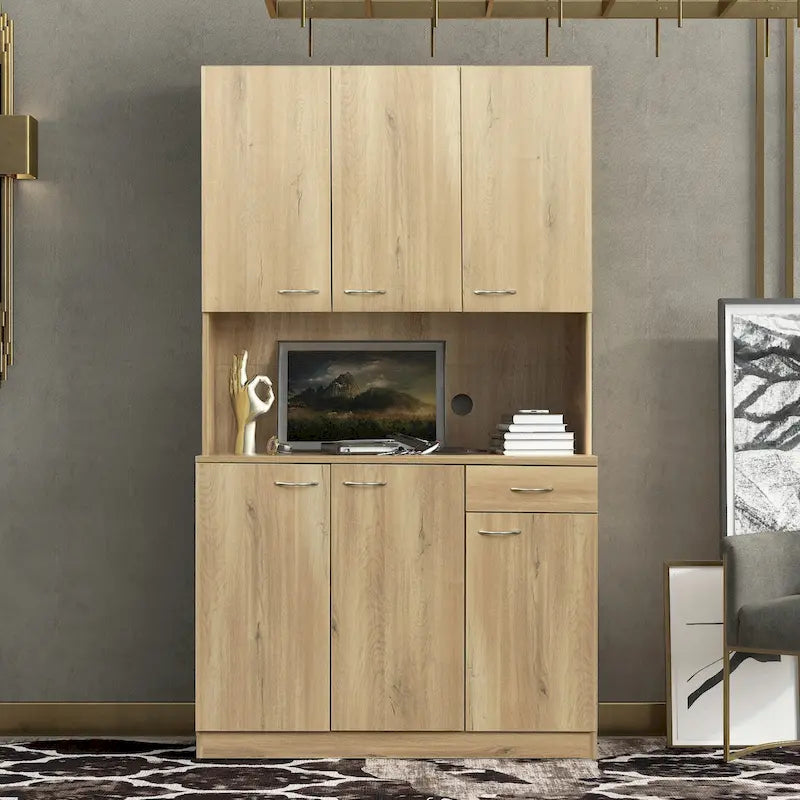 70.87 Tall Wardrobe& Kitchen Cabinet, with 6-Doors, 1-Open Shelves and 1-Drawer for bedroom