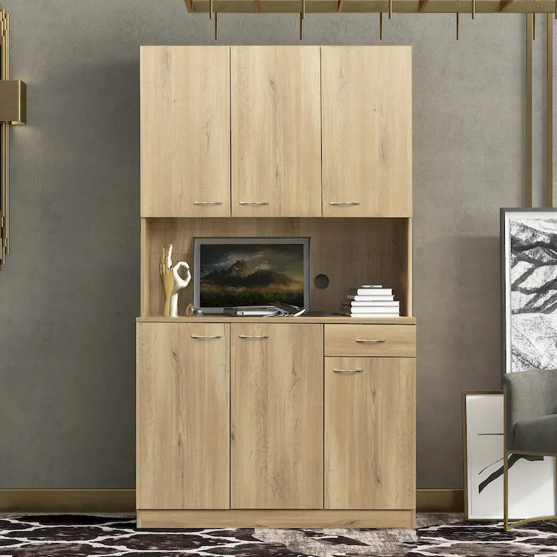 70.87 Tall Wardrobe& Kitchen Cabinet, with 6-Doors, 1-Open Shelves and 1-Drawer for bedroom