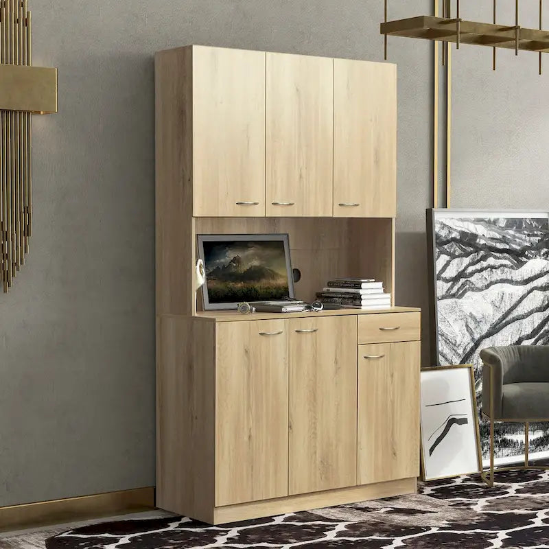 70.87 Tall Wardrobe& Kitchen Cabinet, with 6-Doors, 1-Open Shelves and 1-Drawer for bedroom