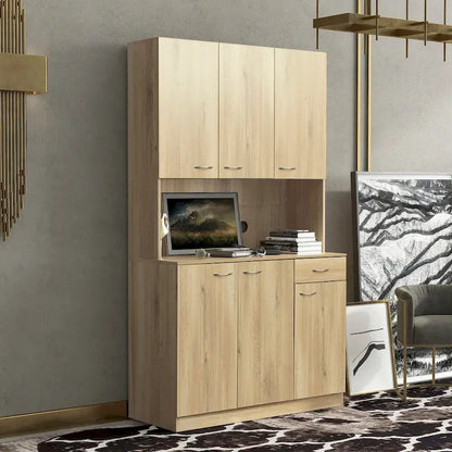 70.87 Tall Wardrobe& Kitchen Cabinet, with 6-Doors, 1-Open Shelves and 1-Drawer for bedroom