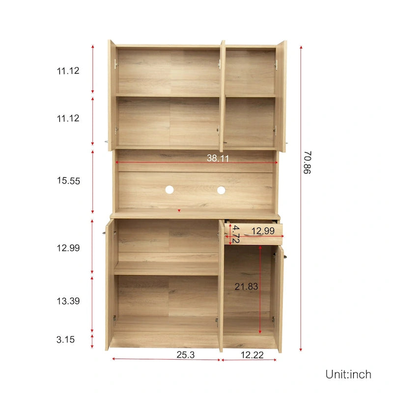 70.87 Tall Wardrobe& Kitchen Cabinet, with 6-Doors, 1-Open Shelves and 1-Drawer for bedroom
