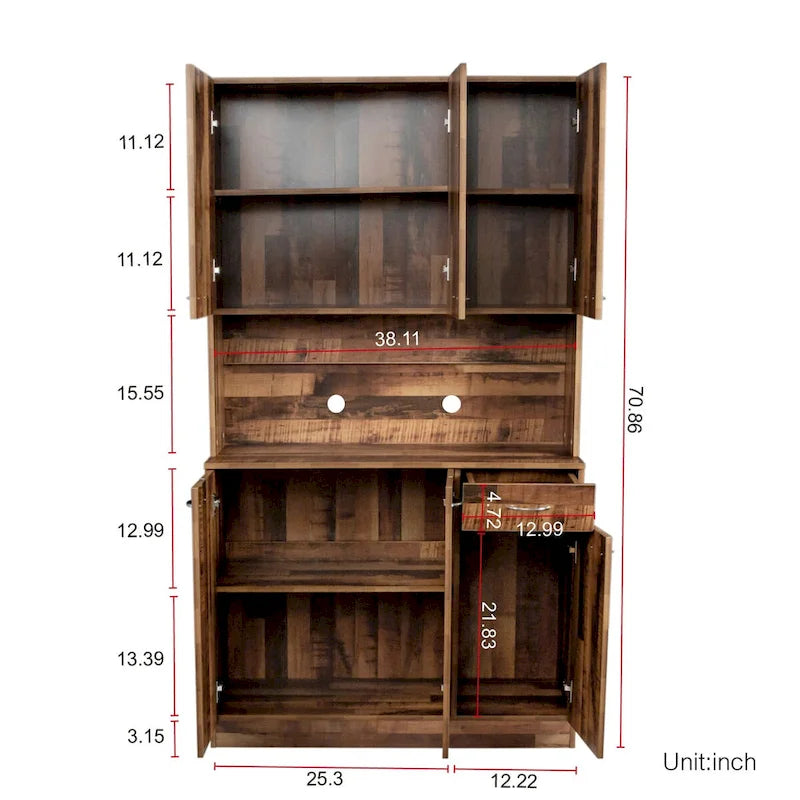 70.87 Tall Wardrobe& Kitchen Cabinet, with 6-Doors, 1-Open Shelves and 1-Drawer for bedroom