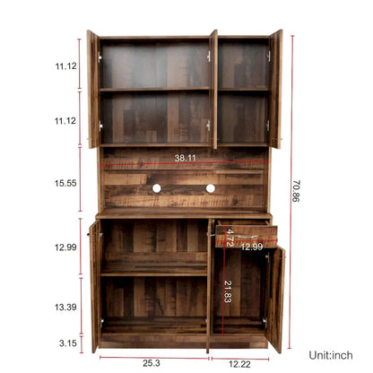 70.87 Tall Wardrobe& Kitchen Cabinet, with 6-Doors, 1-Open Shelves and 1-Drawer for bedroom