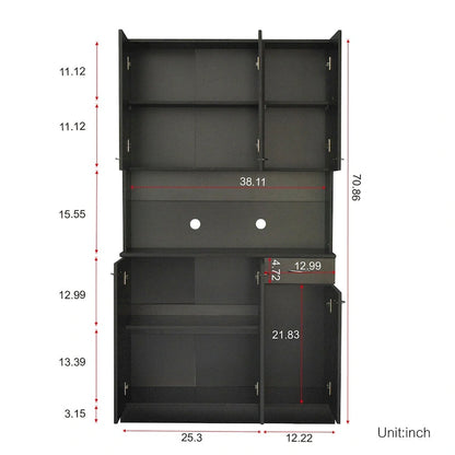 70.87 Tall Wardrobe& Kitchen Cabinet, with 6-Doors, 1-Open Shelves and 1-Drawer for bedroom