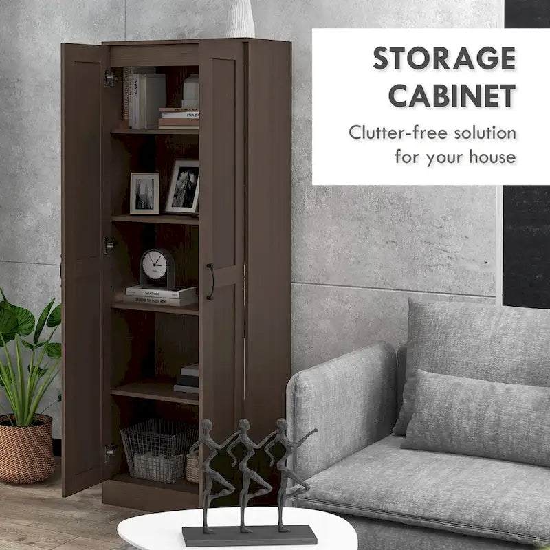 69 Tall Storage Cabinet with Movable Storage Shelves, Modern Style Pantry Cupboard Cabinet with Soft Close Doors, Coffee