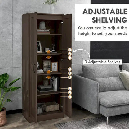 69 Tall Storage Cabinet with Movable Storage Shelves, Modern Style Pantry Cupboard Cabinet with Soft Close Doors, Coffee
