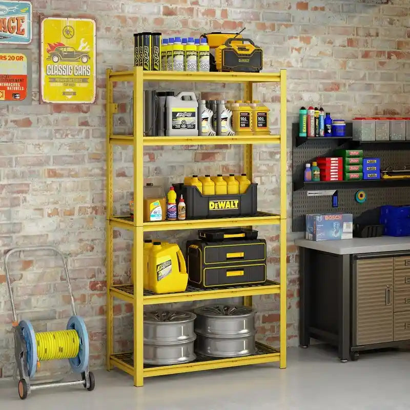 5-Tier Yellow Adjustable Metal Shelving Unit Heavy Duty Garage Storage
