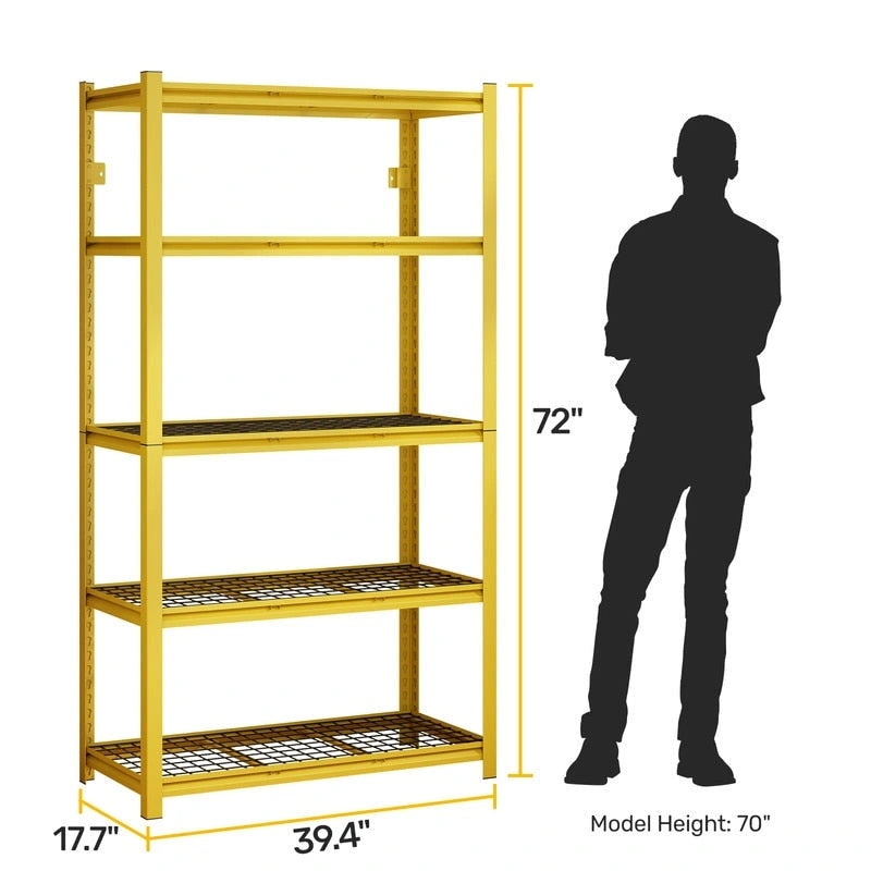5-Tier Yellow Adjustable Metal Shelving Unit Heavy Duty Garage Storage