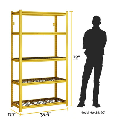 5-Tier Yellow Adjustable Metal Shelving Unit Heavy Duty Garage Storage