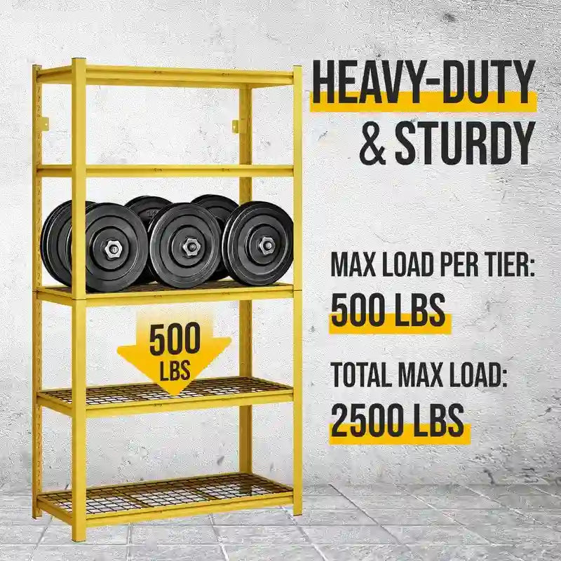 5-Tier Yellow Adjustable Metal Shelving Unit Heavy Duty Garage Storage