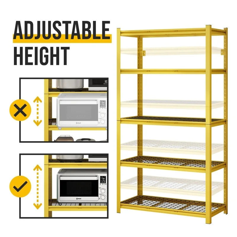 5-Tier Yellow Adjustable Metal Shelving Unit Heavy Duty Garage Storage