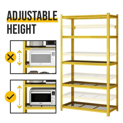 5-Tier Yellow Adjustable Metal Shelving Unit Heavy Duty Garage Storage