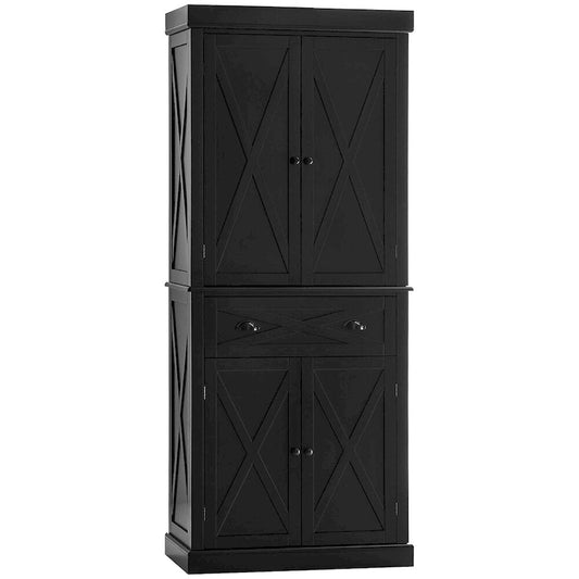 Freestanding 4 Door Kitchen Pantry Cabinet with 6-Tiers, 1 Drawer