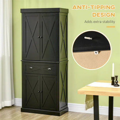 Freestanding 4 Door Kitchen Pantry Cabinet with 6-Tiers, 1 Drawer